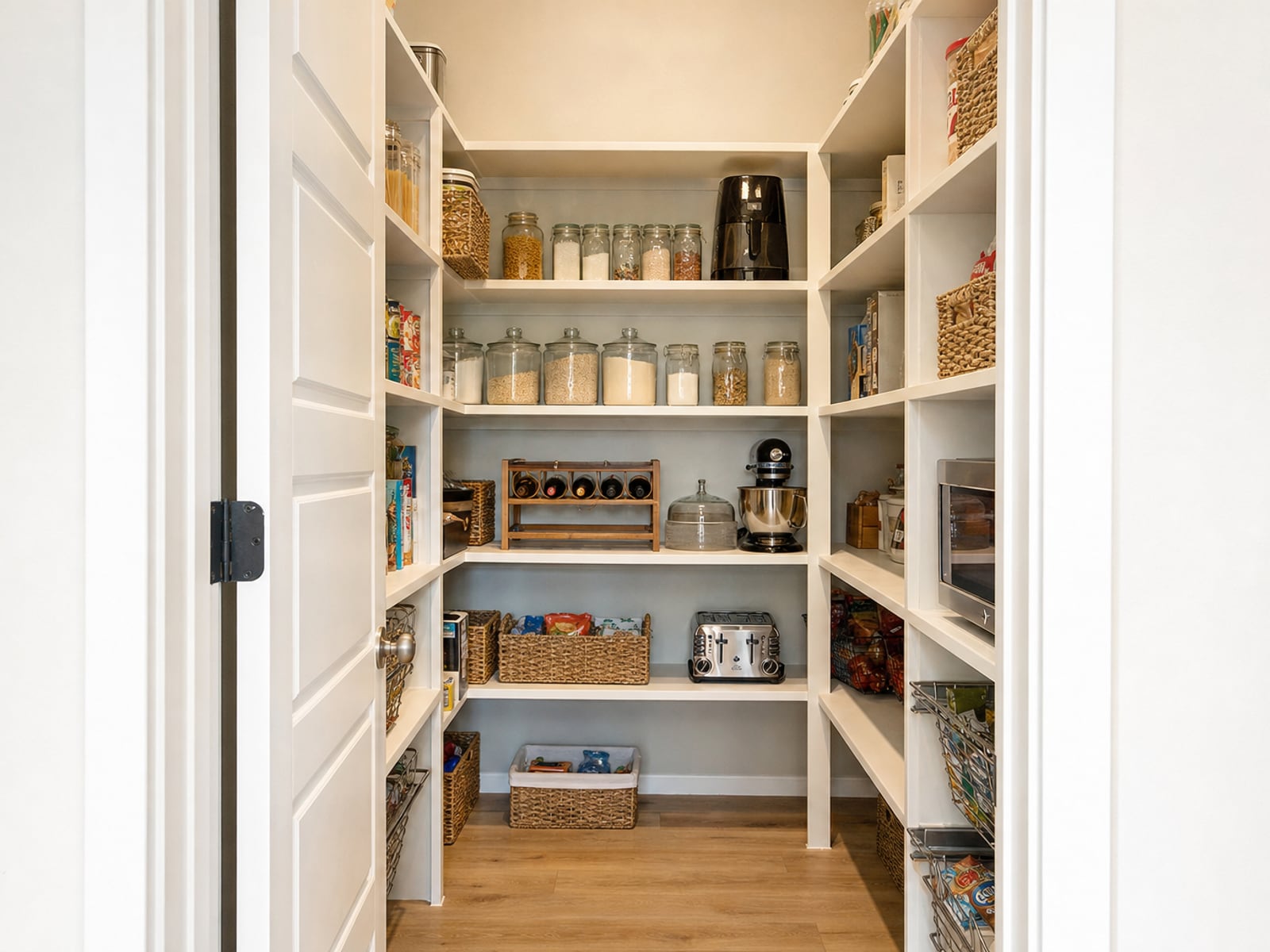 Walk-In Pantry Shelving: Pantry with wood shelves