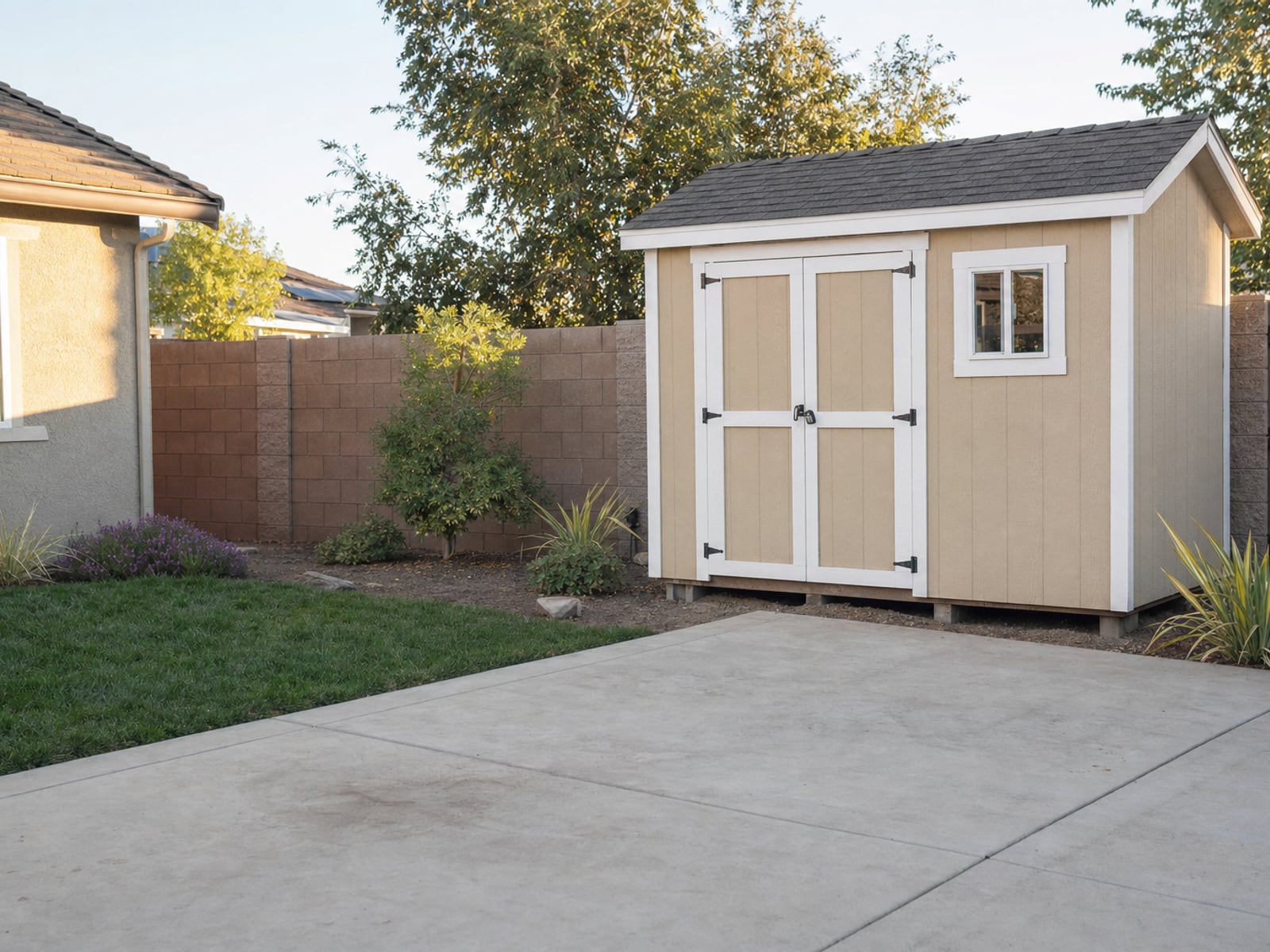 Storage Shed: 10×12 shed painted to match the house