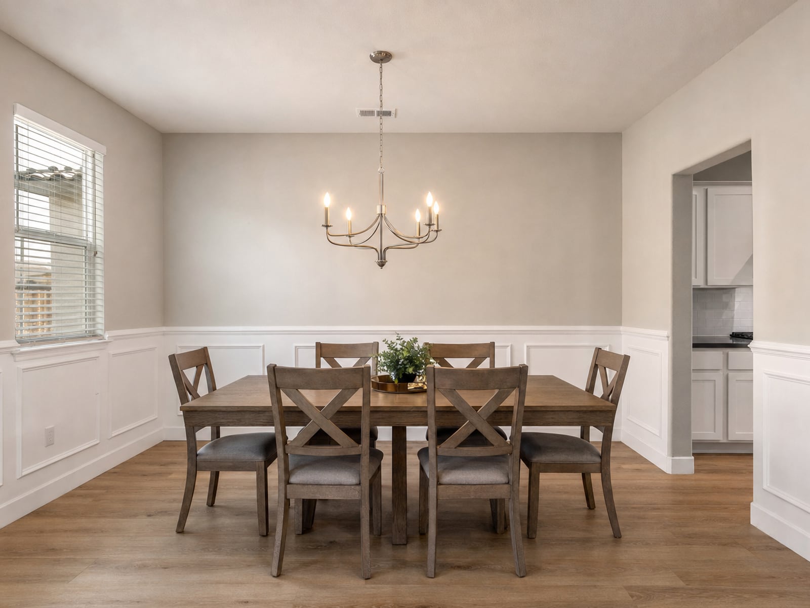 Wainscoting & Picture Frame Molding: Dining room wainscoting, painted white